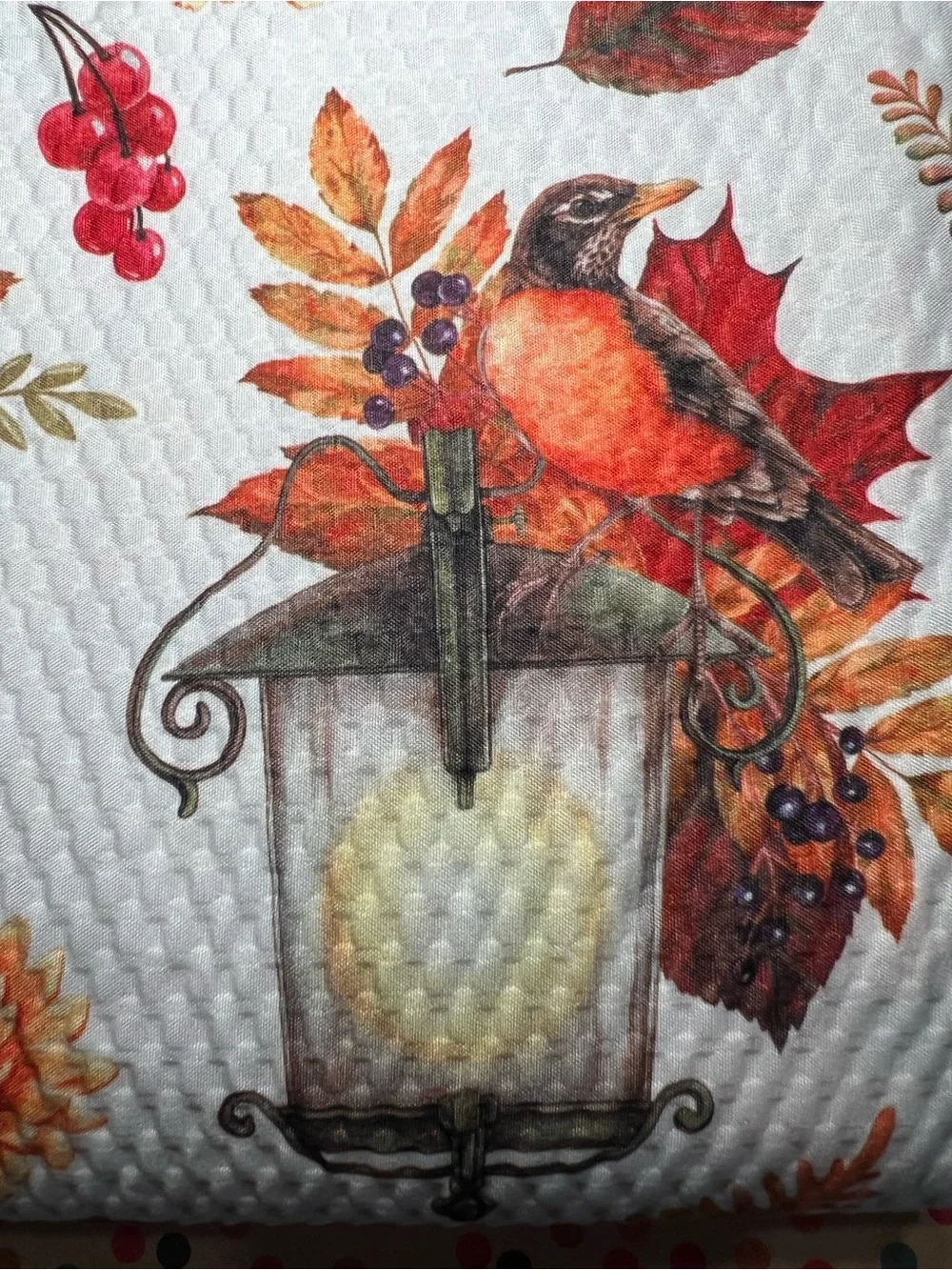 Autumn Birdhouse Textured Fabric Shower Curtain Birds Pumpkins Leaves Wreath